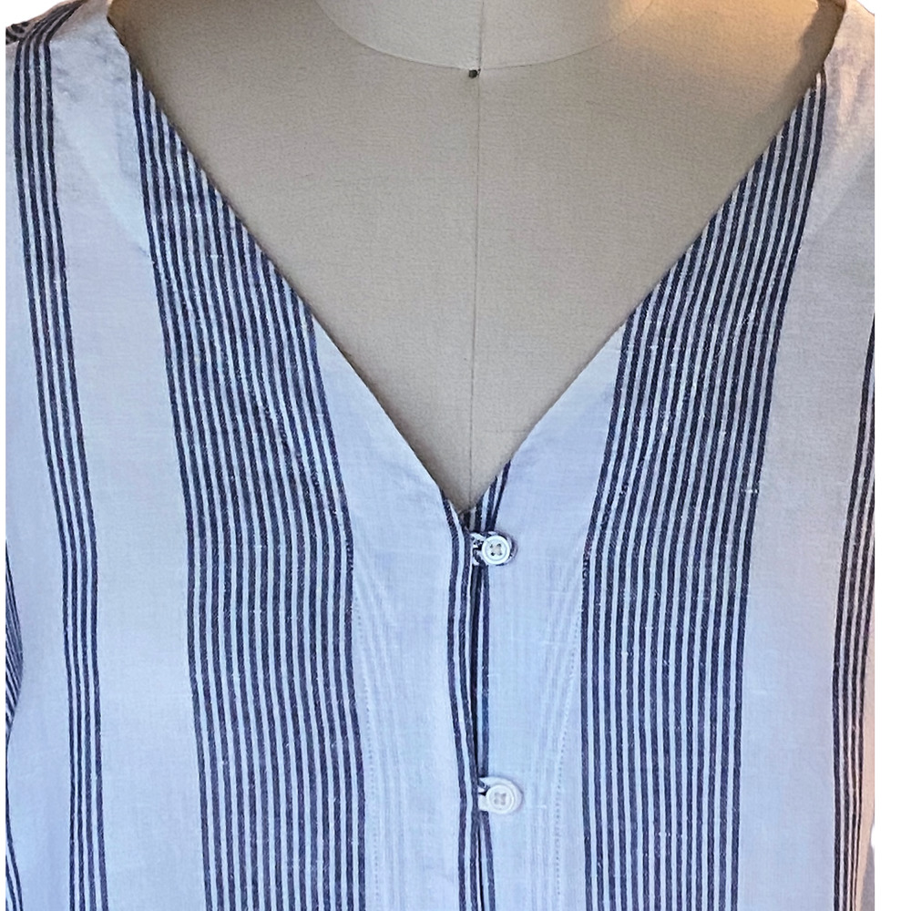 EDDIE BAUER Ladies Linen Blend Striped Boho Tie Blouse ~ 2XL - Picture 4 of 5